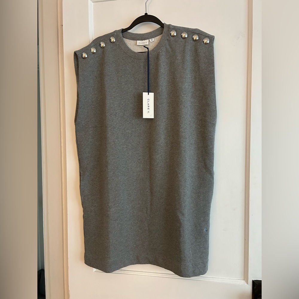 Clare V Sleeveless Gray Sweatshirt Dress with Stud Detail